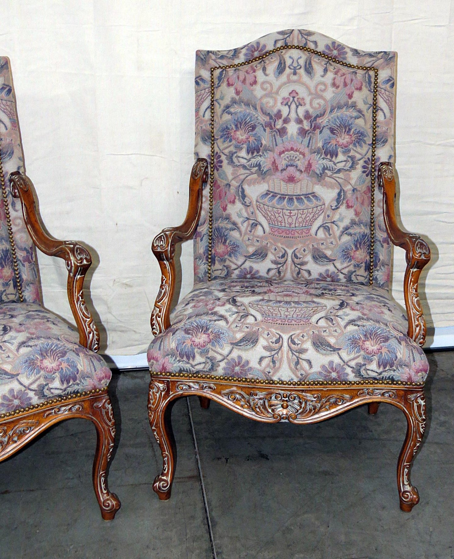 Pair of Louis XV Style Tapestry Armchairs