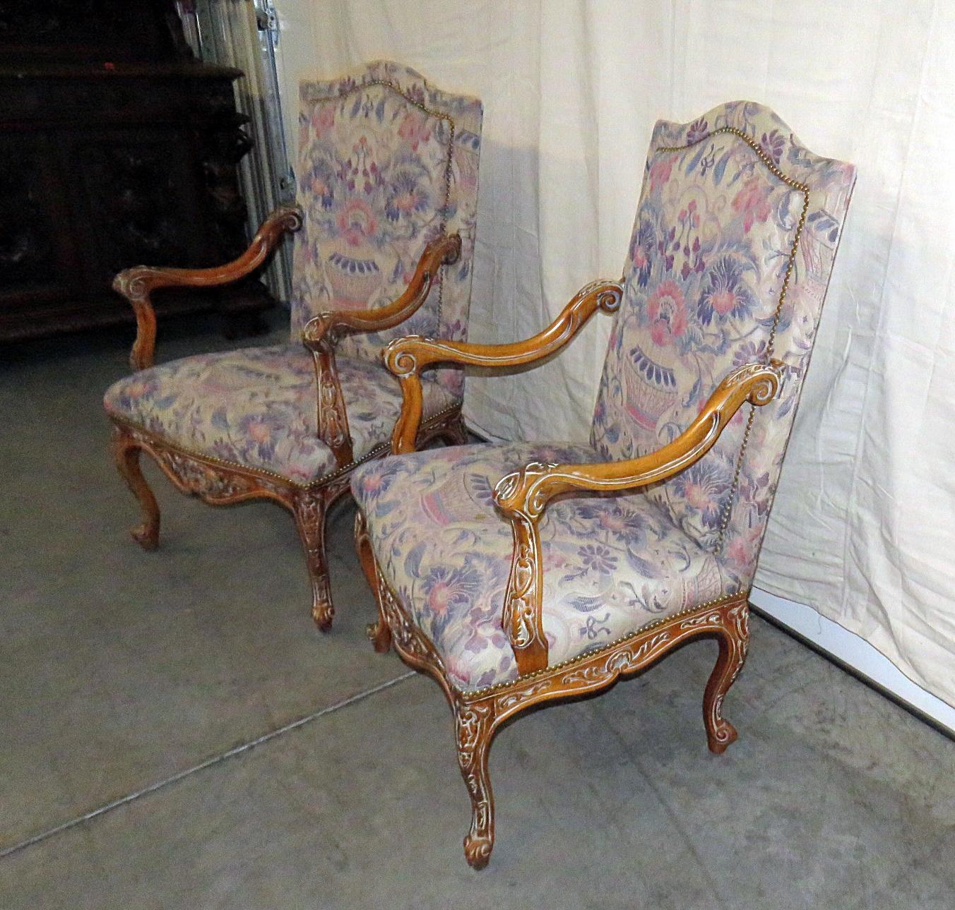 Pair of Louis XV Style Tapestry Armchairs