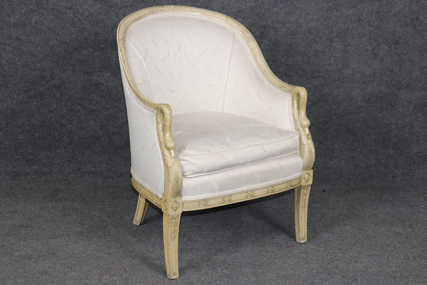 Gorgeous Single Paint DecoratedCarved Swan Tub Style French Empire Bergere Chair