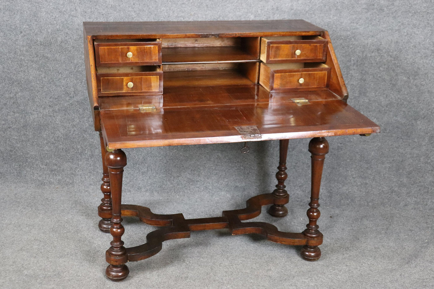 18th Century Italian Provincial Circassian Walnut Secretary Slant-lid Desk