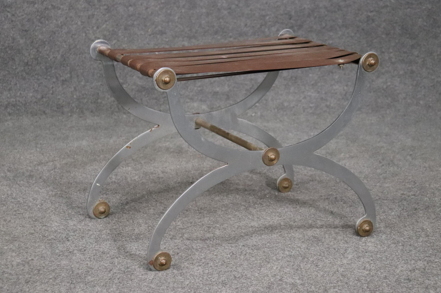 Maison Jansen Attributed Metal and Brass Foot Stool circa 1950