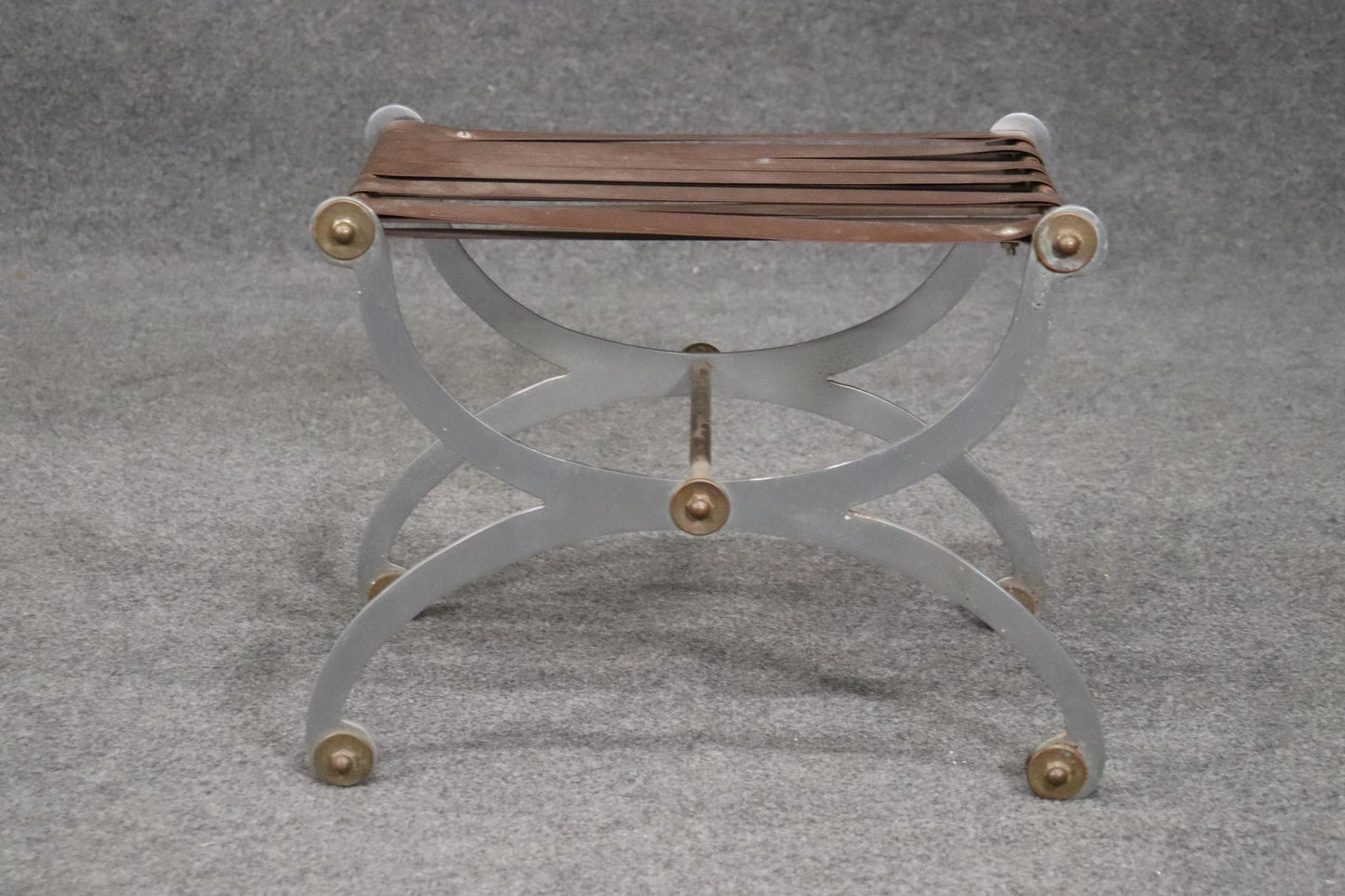 Maison Jansen Attributed Metal and Brass Foot Stool circa 1950