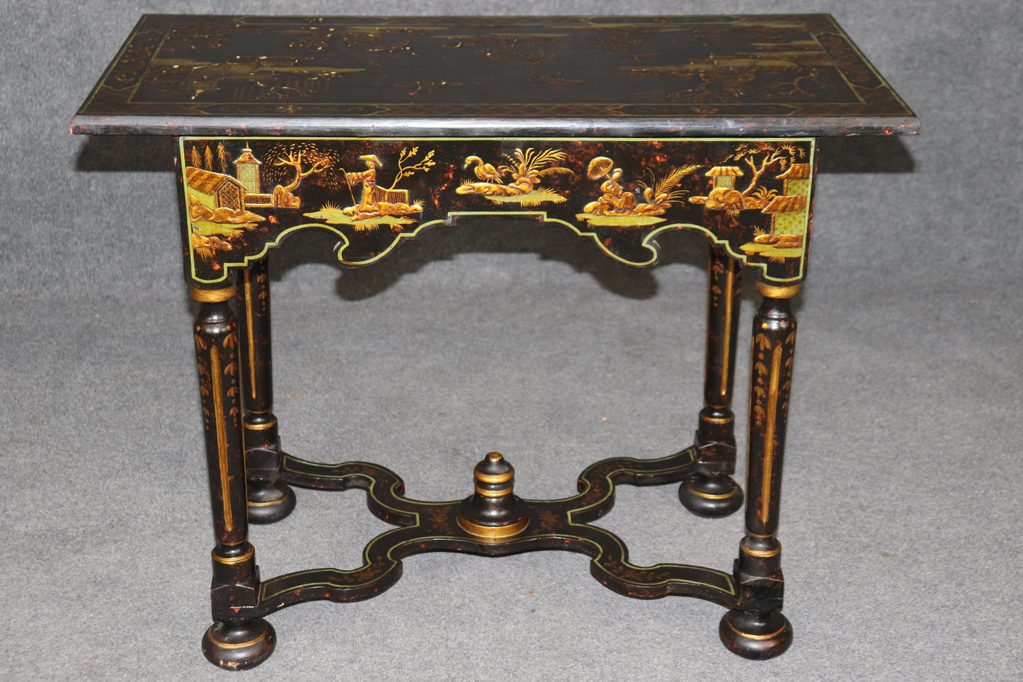 Very Rare Jacobean Raised Chinoiserie Antique Two Drawer Console Table C1850