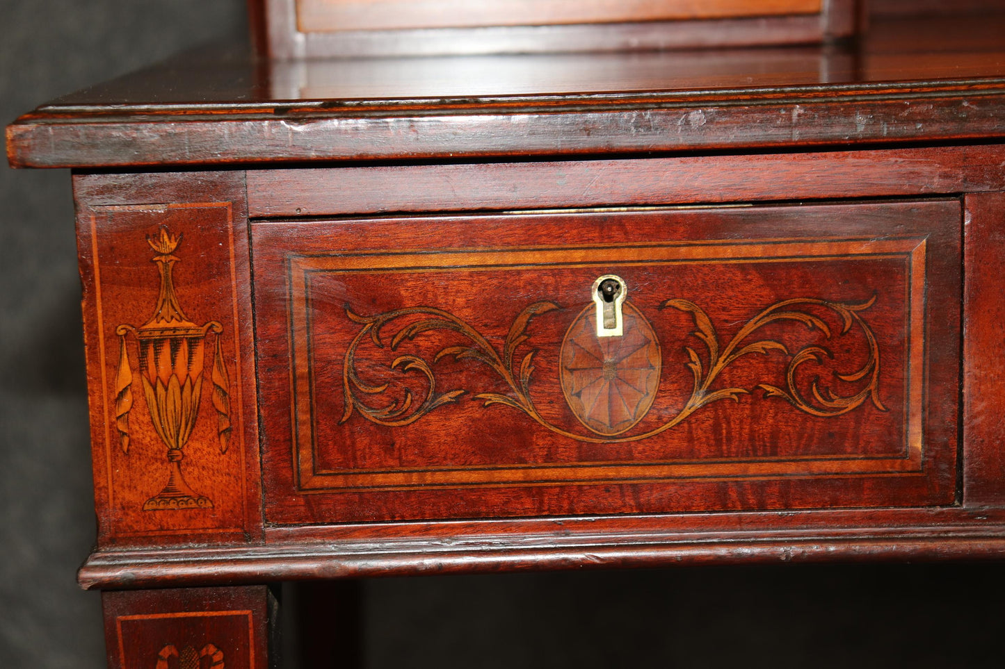 Fine Tall Inlaid Dark Mahogany English Carlton House Two-Piece Secretary Desk