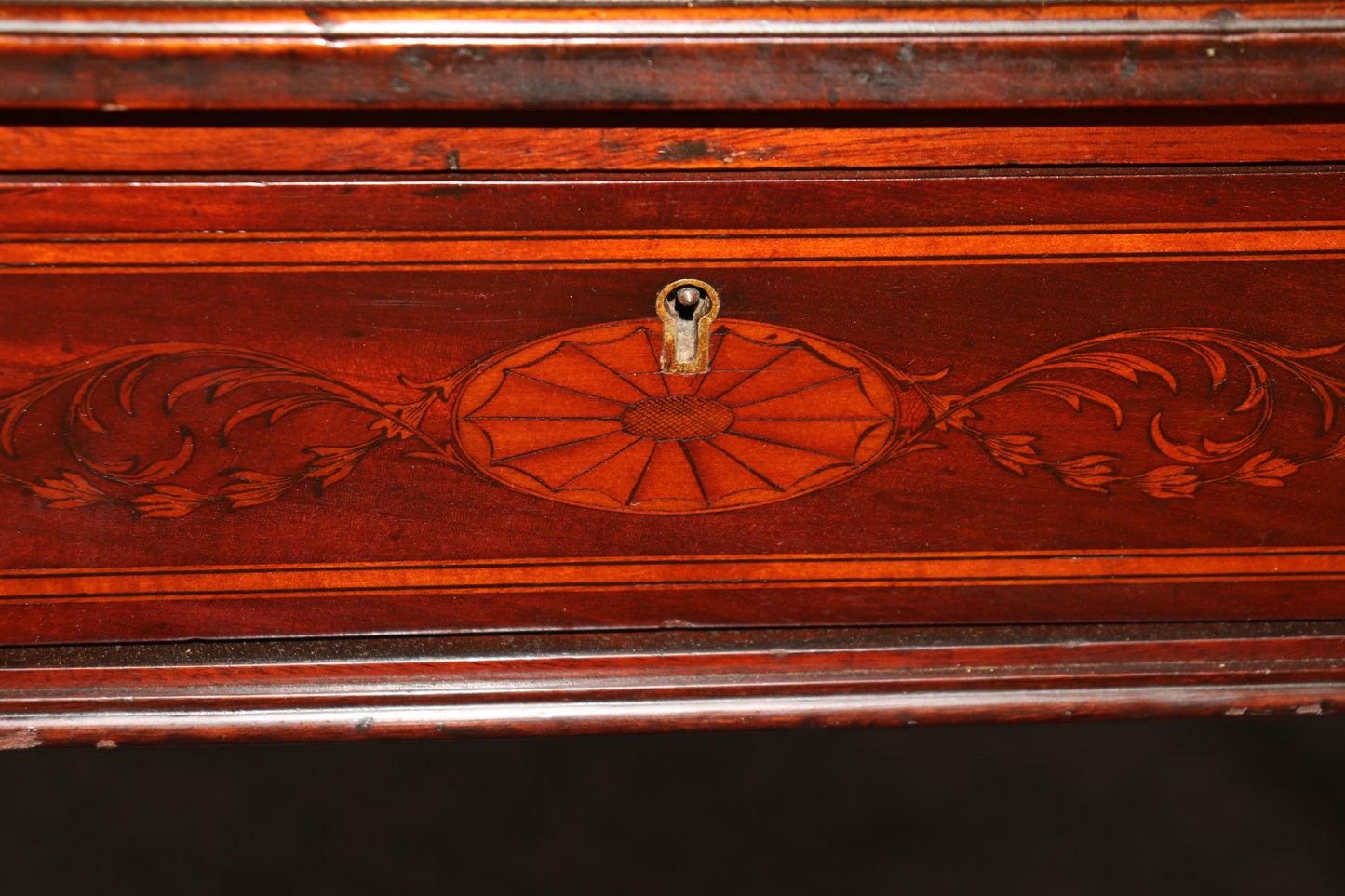 Fine Tall Inlaid Dark Mahogany English Carlton House Two-Piece Secretary Desk