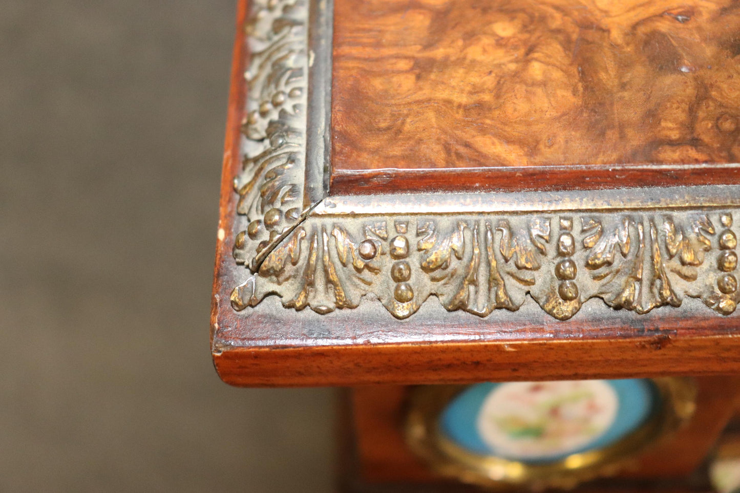 Rare Pair Burled Walnut and Porcelain Plaques and Bronze Ormolu