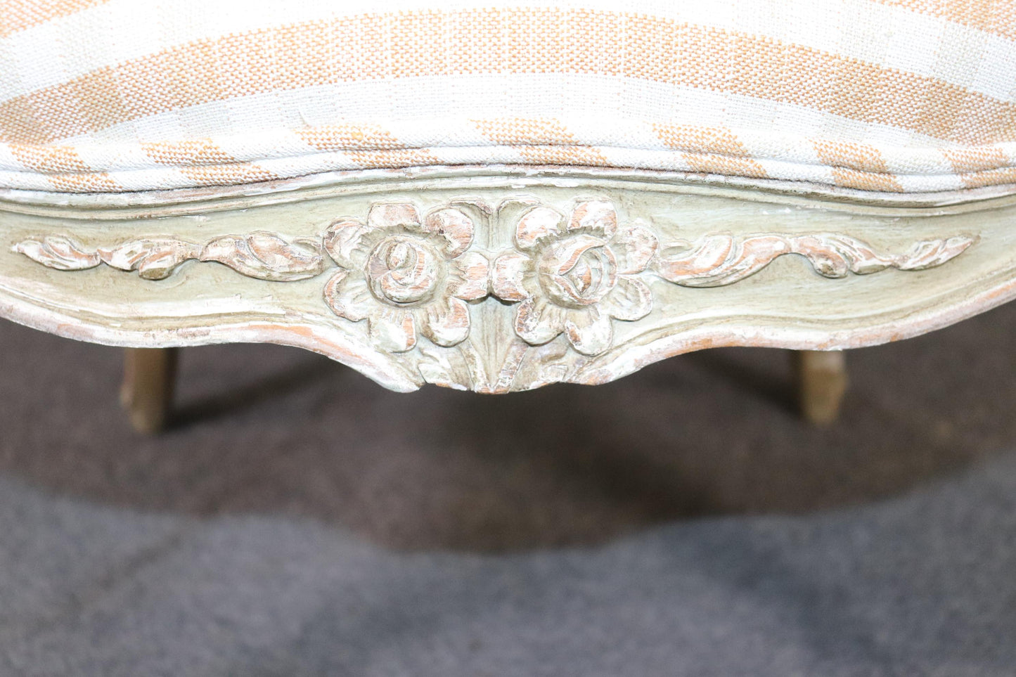 Pair of Distressed Painted French Carved Louis XV Armchairs, Circa 1930s