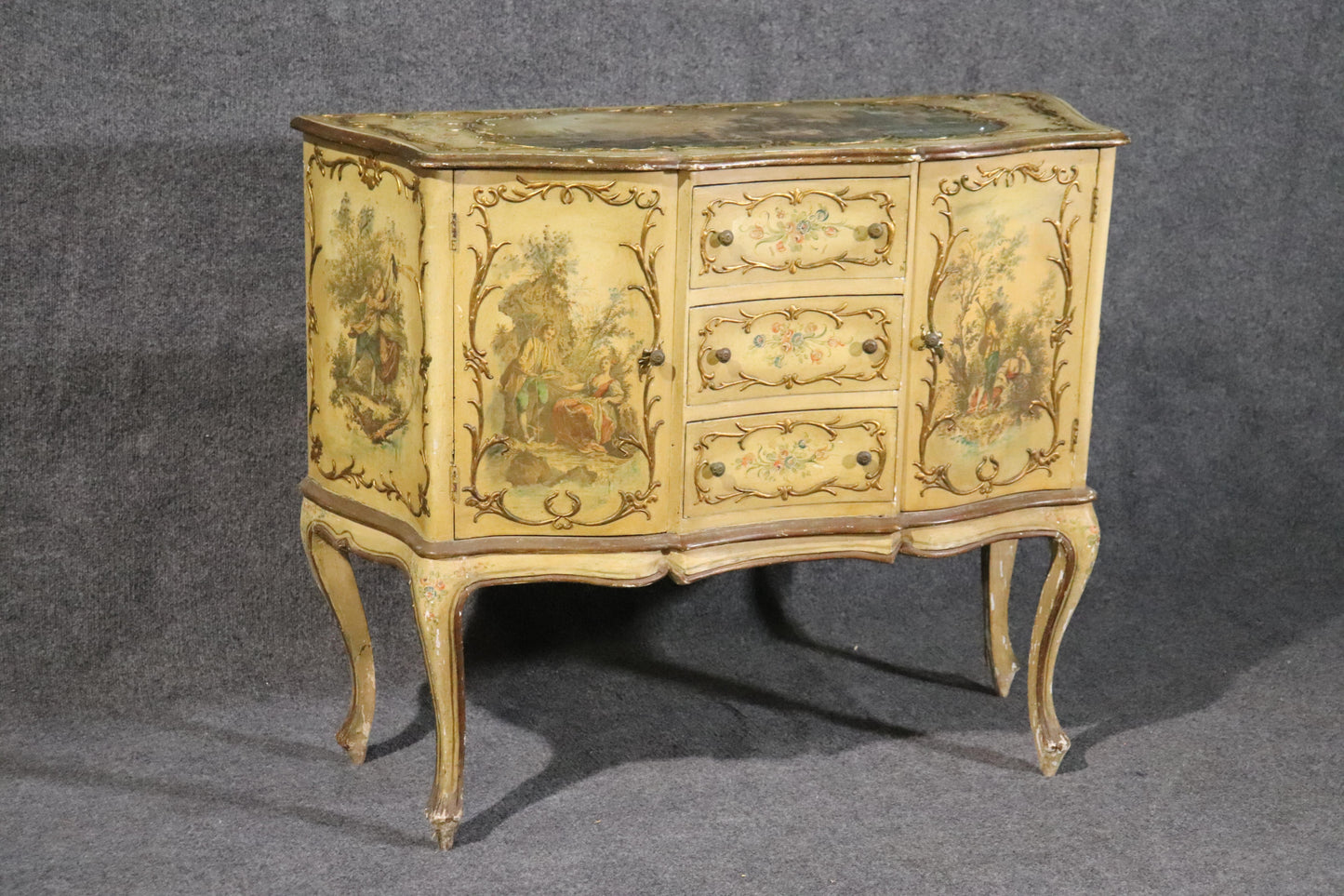 Italian-Made Vernis Martin French Louis XV Style Paint Decorated Buffet Commode