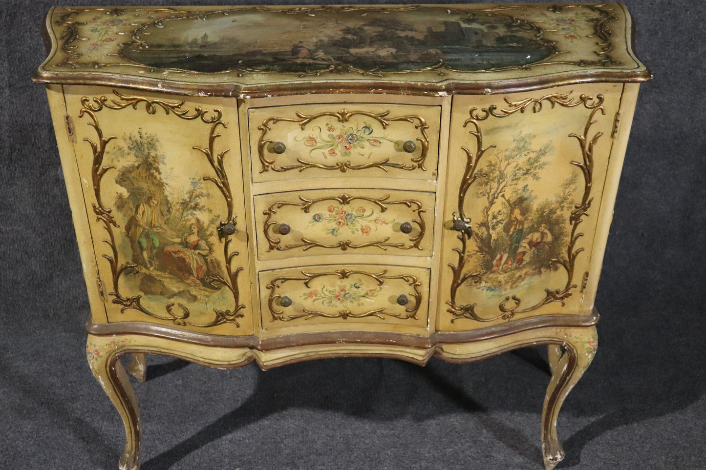 Italian-Made Vernis Martin French Louis XV Style Paint Decorated Buffet Commode