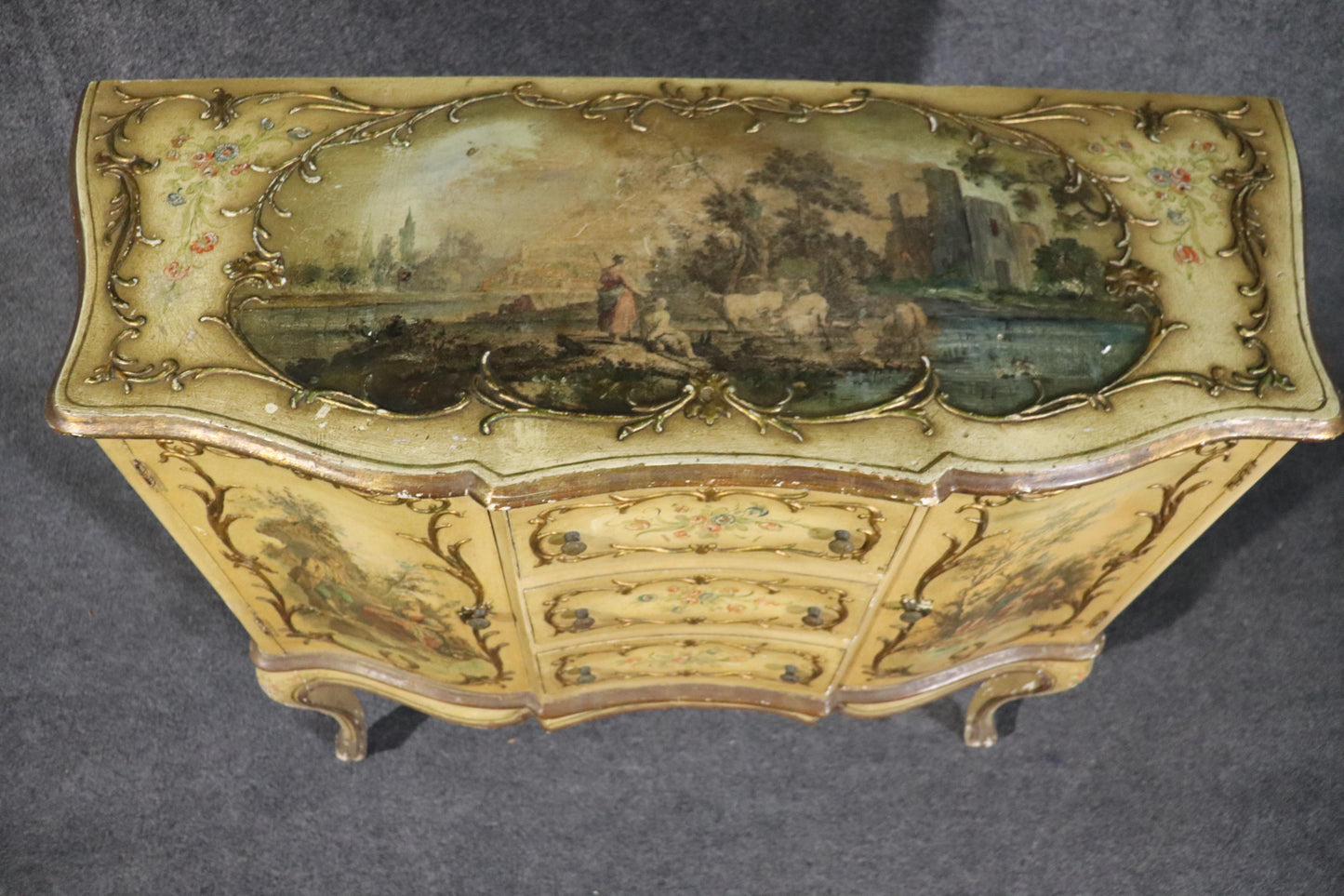 Italian-Made Vernis Martin French Louis XV Style Paint Decorated Buffet Commode