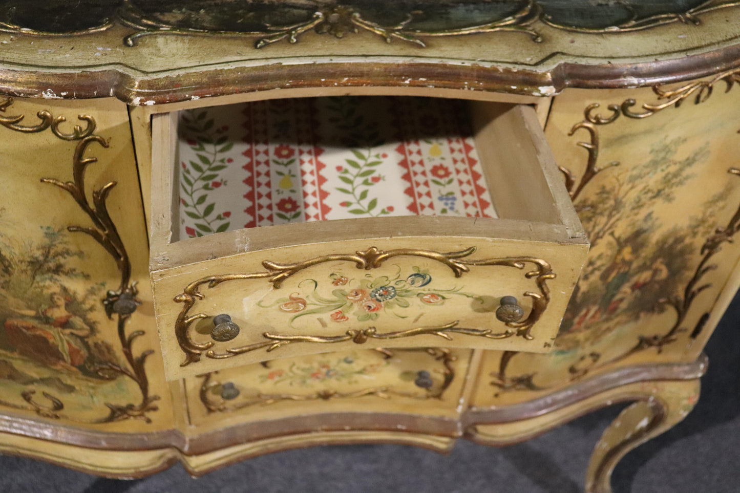 Italian-Made Vernis Martin French Louis XV Style Paint Decorated Buffet Commode