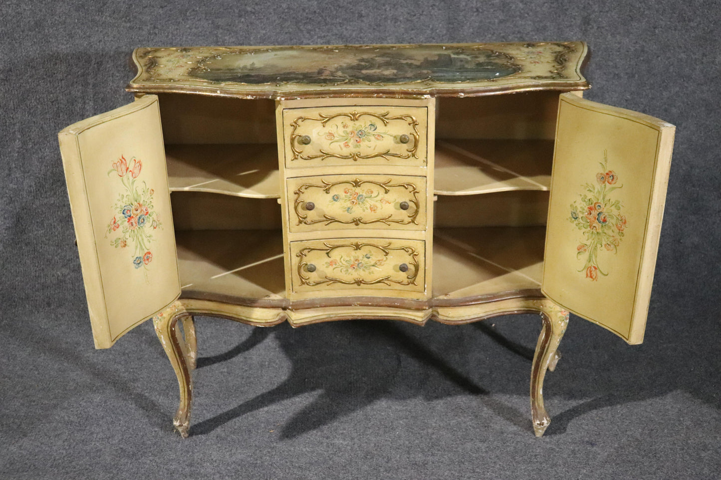 Italian-Made Vernis Martin French Louis XV Style Paint Decorated Buffet Commode