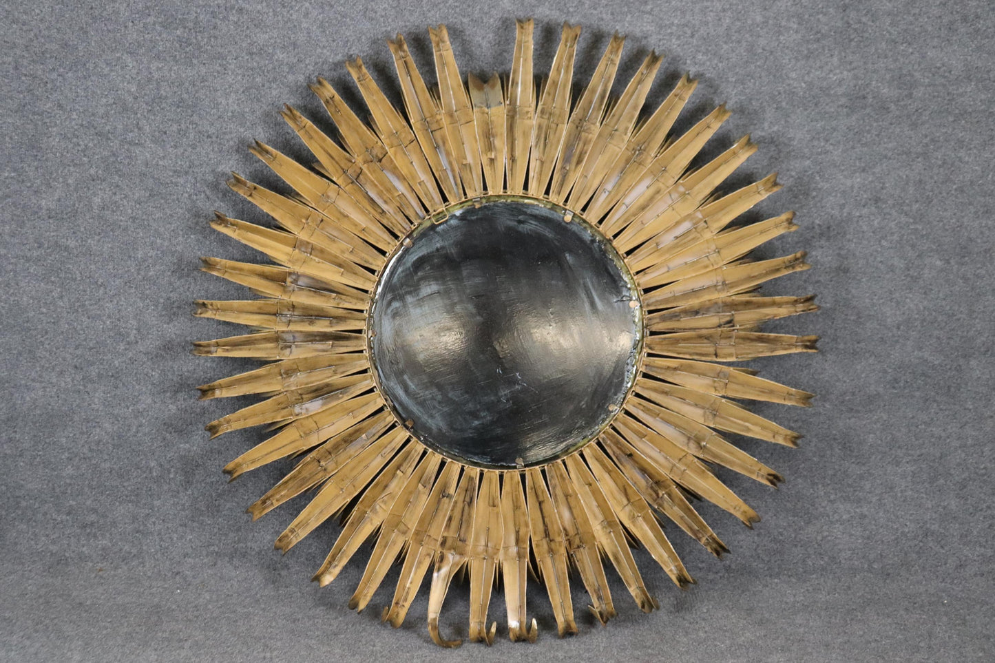 Retro Mid Century Modern Style Bent Gold Metal Sunburst With Beveled Mirror