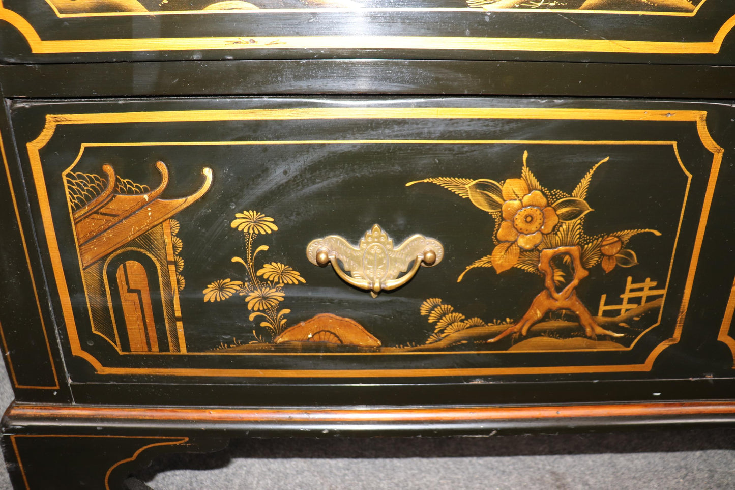 Fine early 1800s Era English Georgian Chinoiserie Paint Decorated Secretary Desk