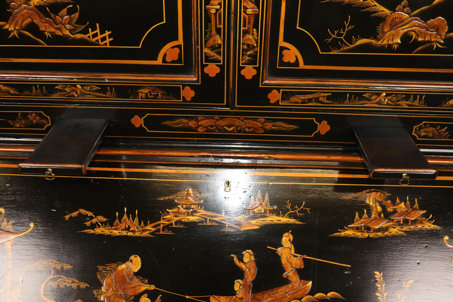 Fine early 1800s Era English Georgian Chinoiserie Paint Decorated Secretary Desk