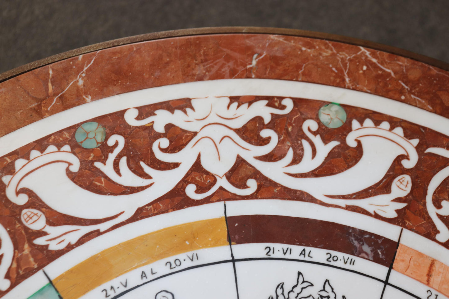 Pietra Dura Italian Zodiac Specimen Marble Iron Brass Italian Gueridon Table