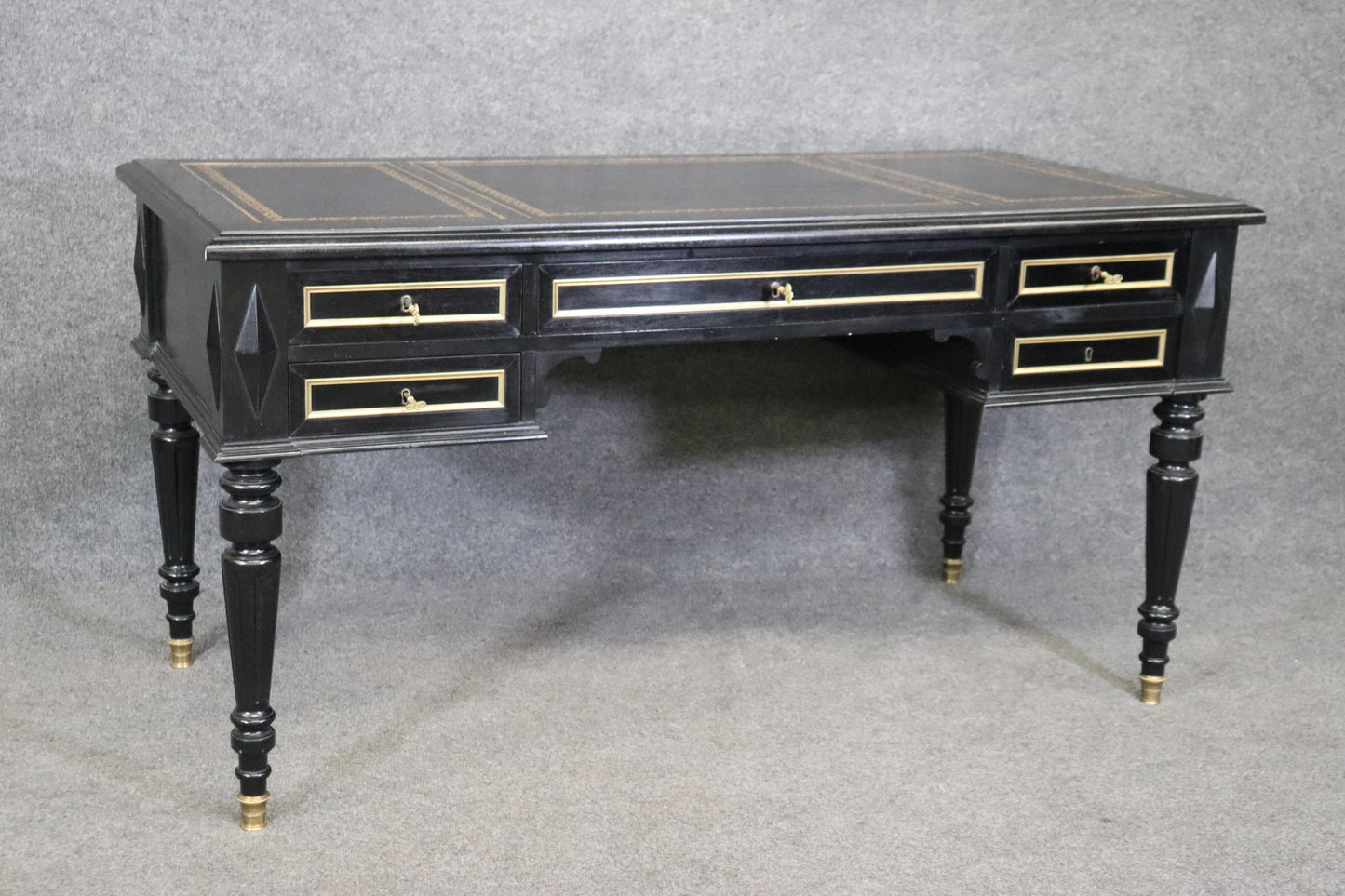 Ebonized Brass Trimmed French Directoire Style Executive Writinig Desk