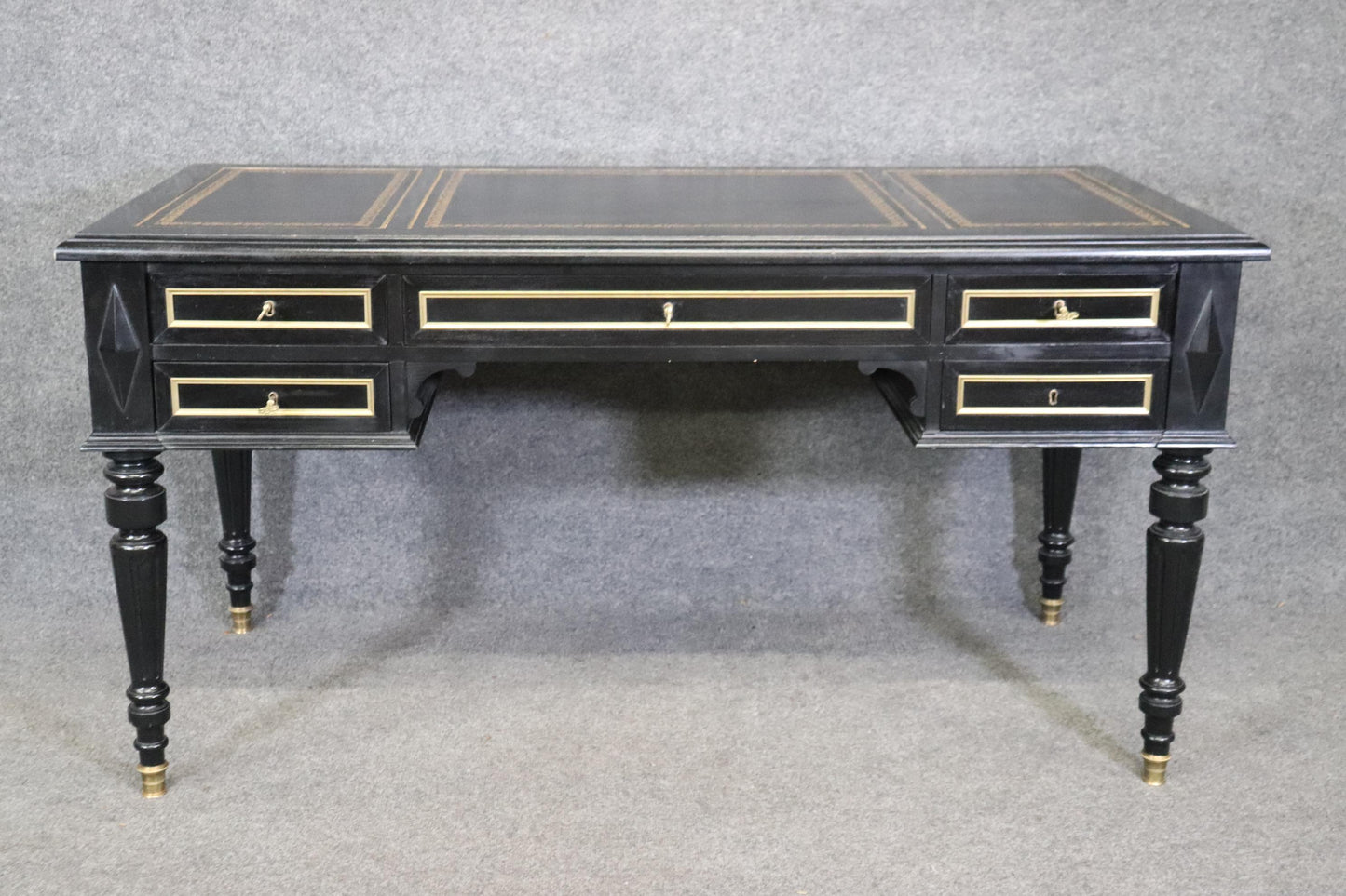 Ebonized Brass Trimmed French Directoire Style Executive Writinig Desk