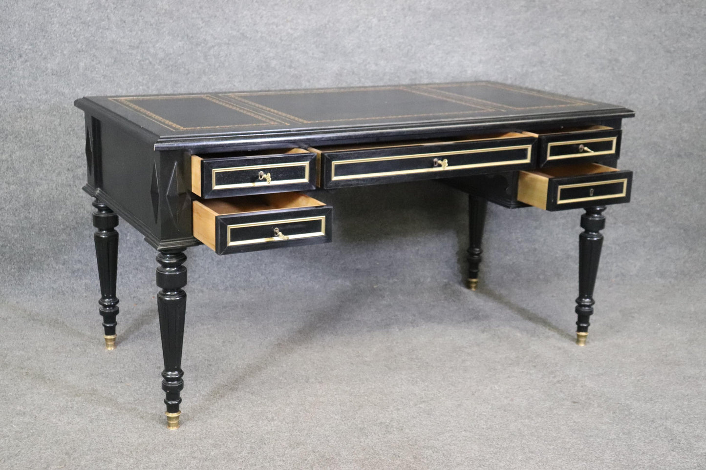 Ebonized Brass Trimmed French Directoire Style Executive Writinig Desk