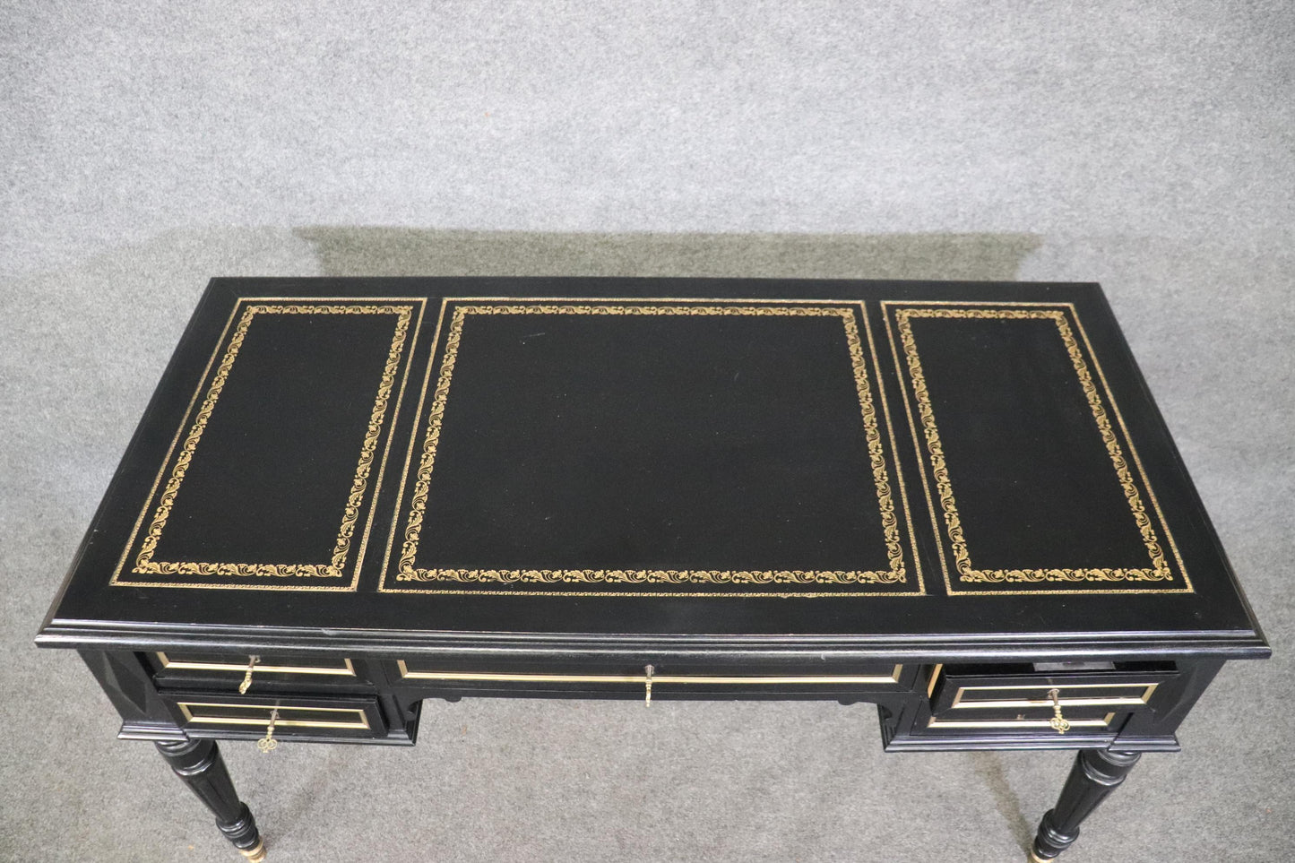 Ebonized Brass Trimmed French Directoire Style Executive Writinig Desk