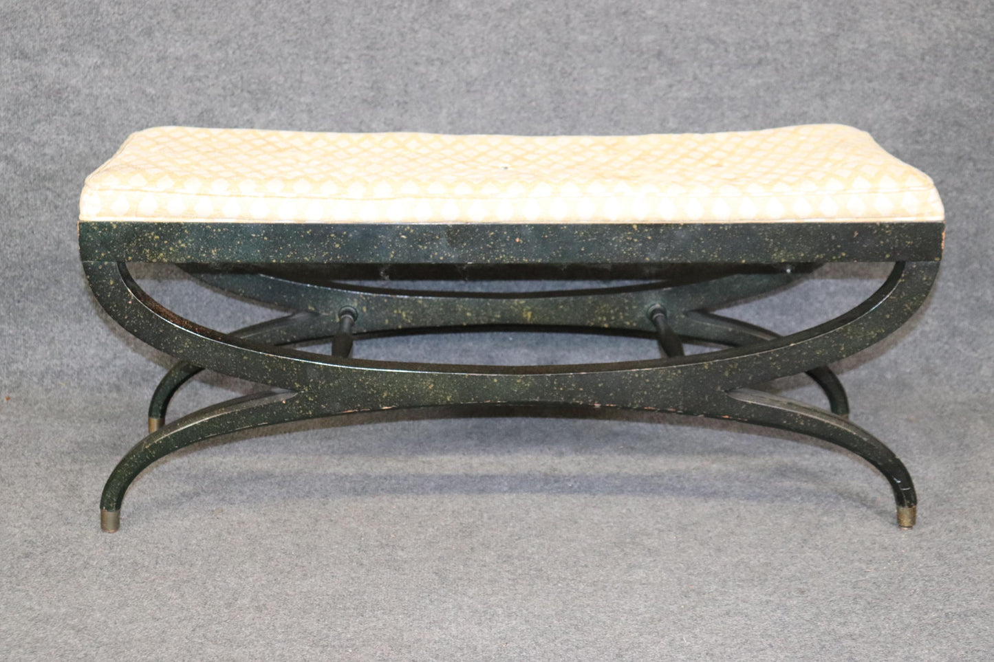 Dark Green Paint Decorated Tufted French Directoire Footstool Window bench