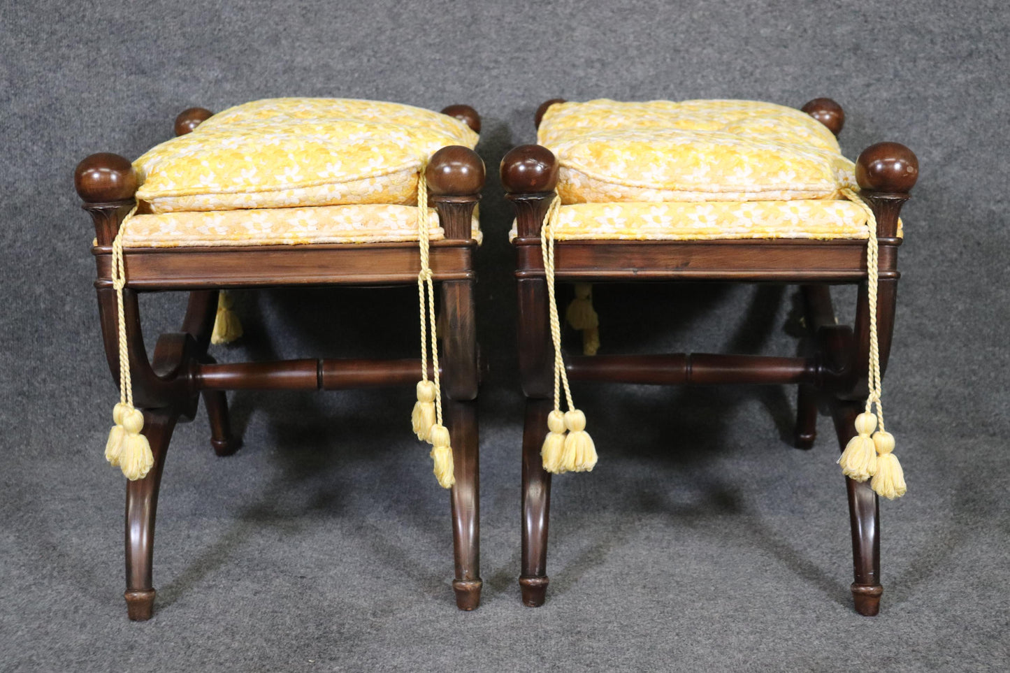 Pair Maison Jansen Attributed Mahogany French Directoire Footstools, Circa 1960s