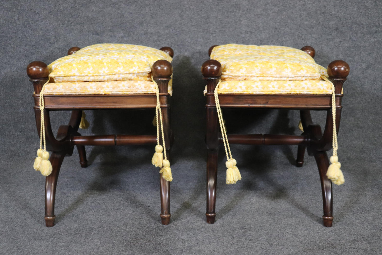 Pair Maison Jansen Attributed Mahogany French Directoire Footstools, Circa 1960s