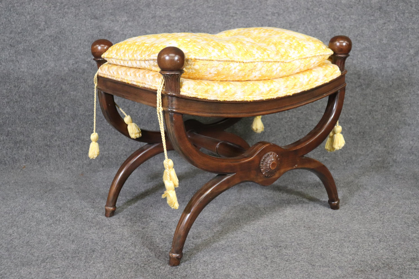 Pair Maison Jansen Attributed Mahogany French Directoire Footstools, Circa 1960s