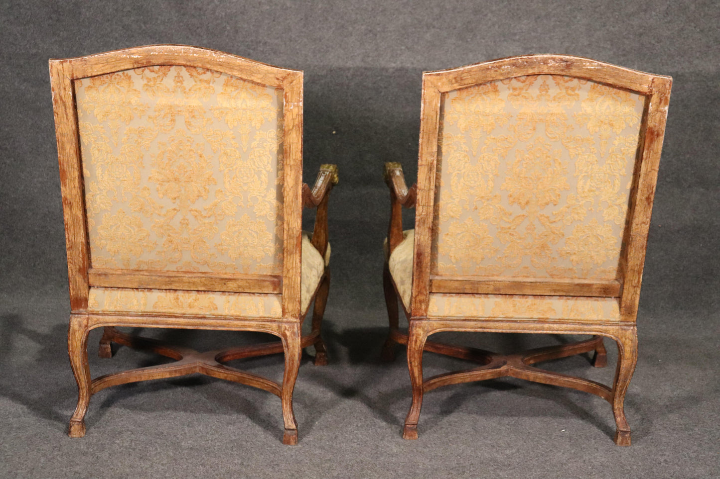 Set 4 French Paint Decorated Giltwood Rams Head Armchairs Dining Office Chairs