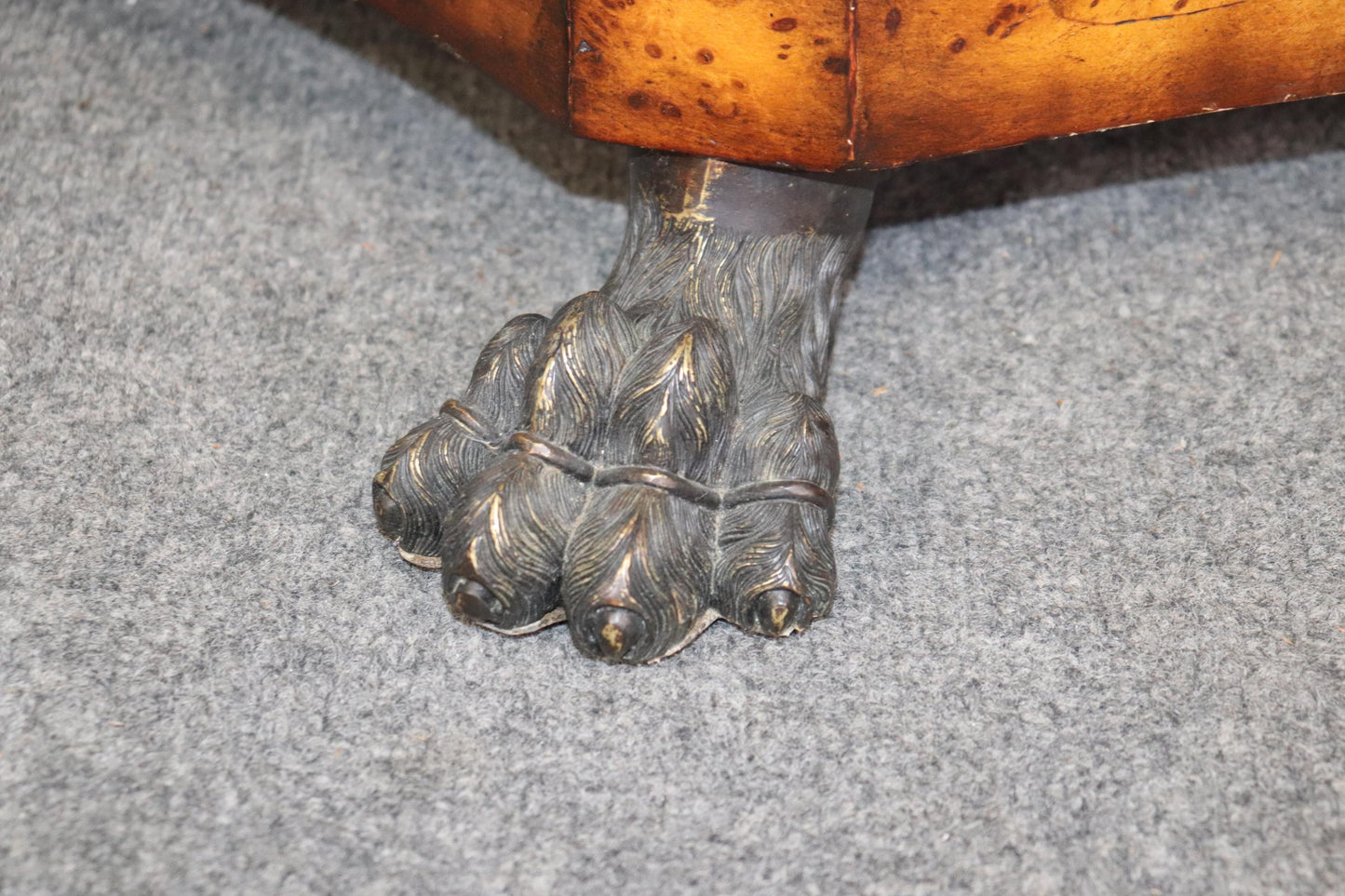 Theodore Alexander Inlaid Bronze Paw Footed Burled Walnut Console Table