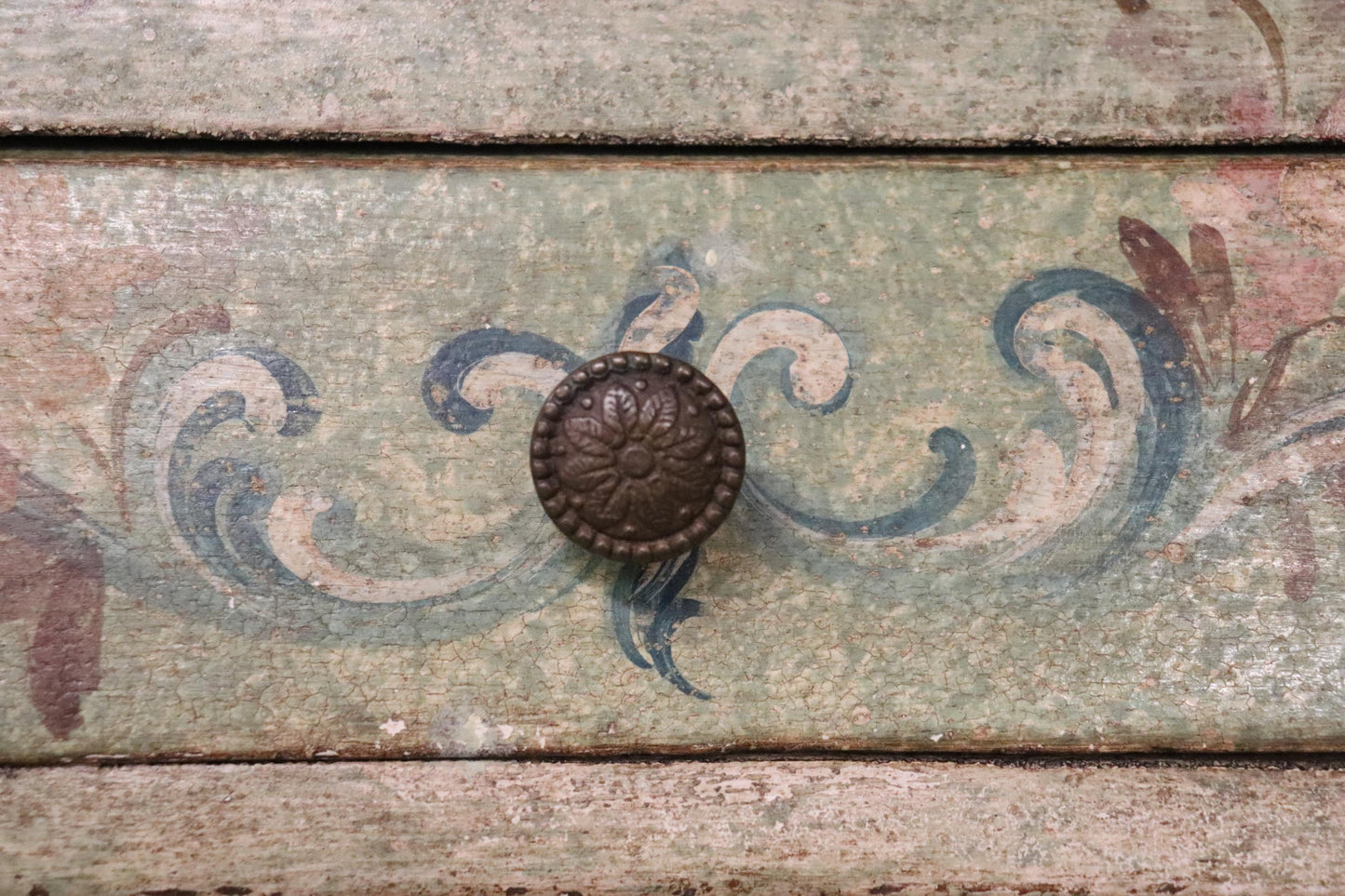 Unique Venetian Italian Paint Decorated Secretary Desk with Bookcase Circa 1890s