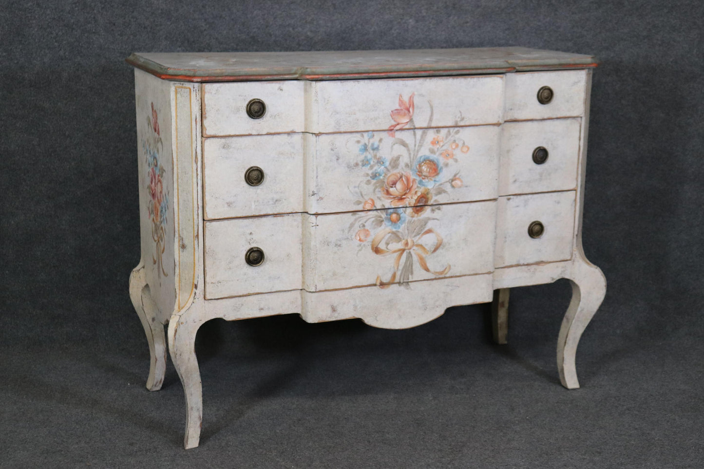 Superb Distressed Paint Decorated Louis XV Italian-Made Antique Commode