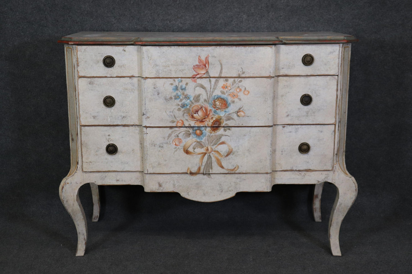 Superb Distressed Paint Decorated Louis XV Italian-Made Antique Commode