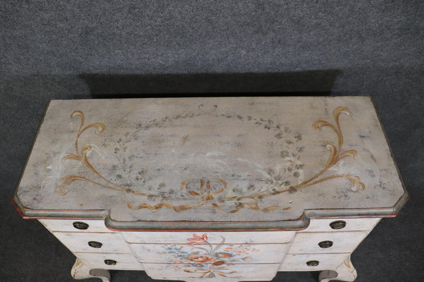 Superb Distressed Paint Decorated Louis XV Italian-Made Antique Commode