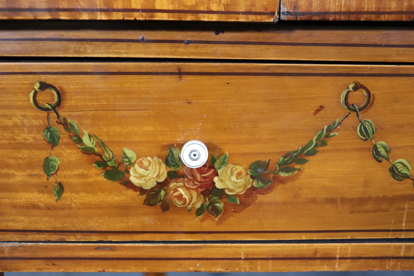 Fine Quality English Satinwood Carlton House Desk with Cherubs and Musical Theme