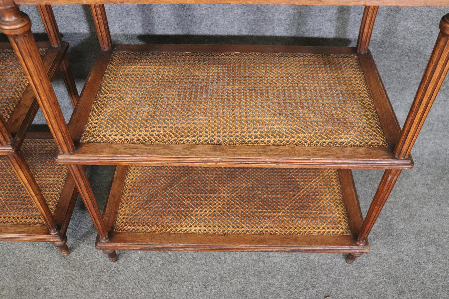 Pair of Marble Top Walnut and Cane Louis XVI End Side Tables Signed Picard