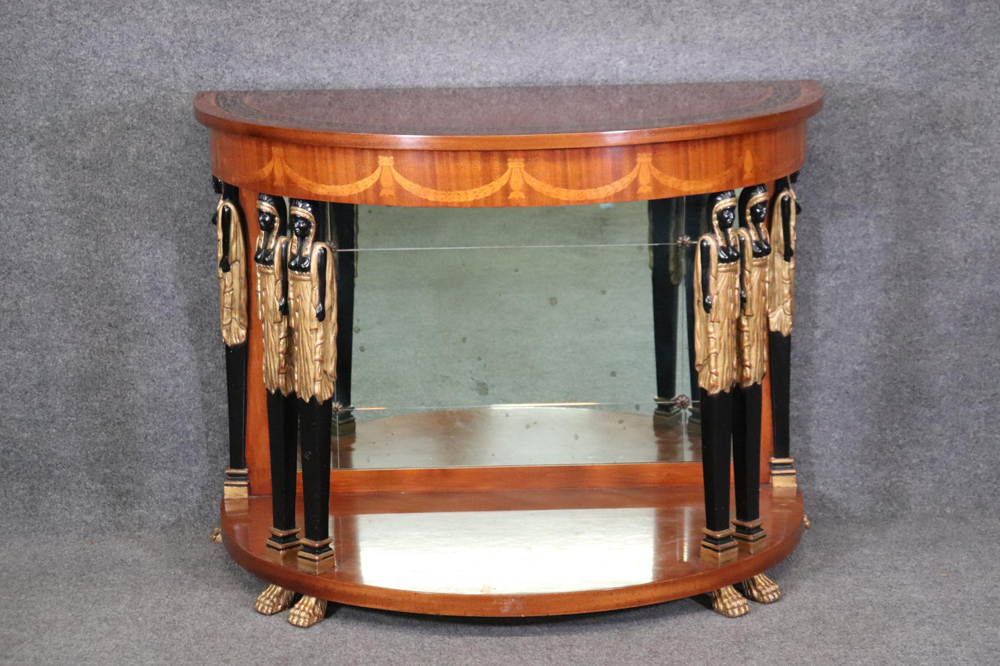 Francesco Molon Italian Egyptian Revival Figural Inlaid Satinwood Console Table