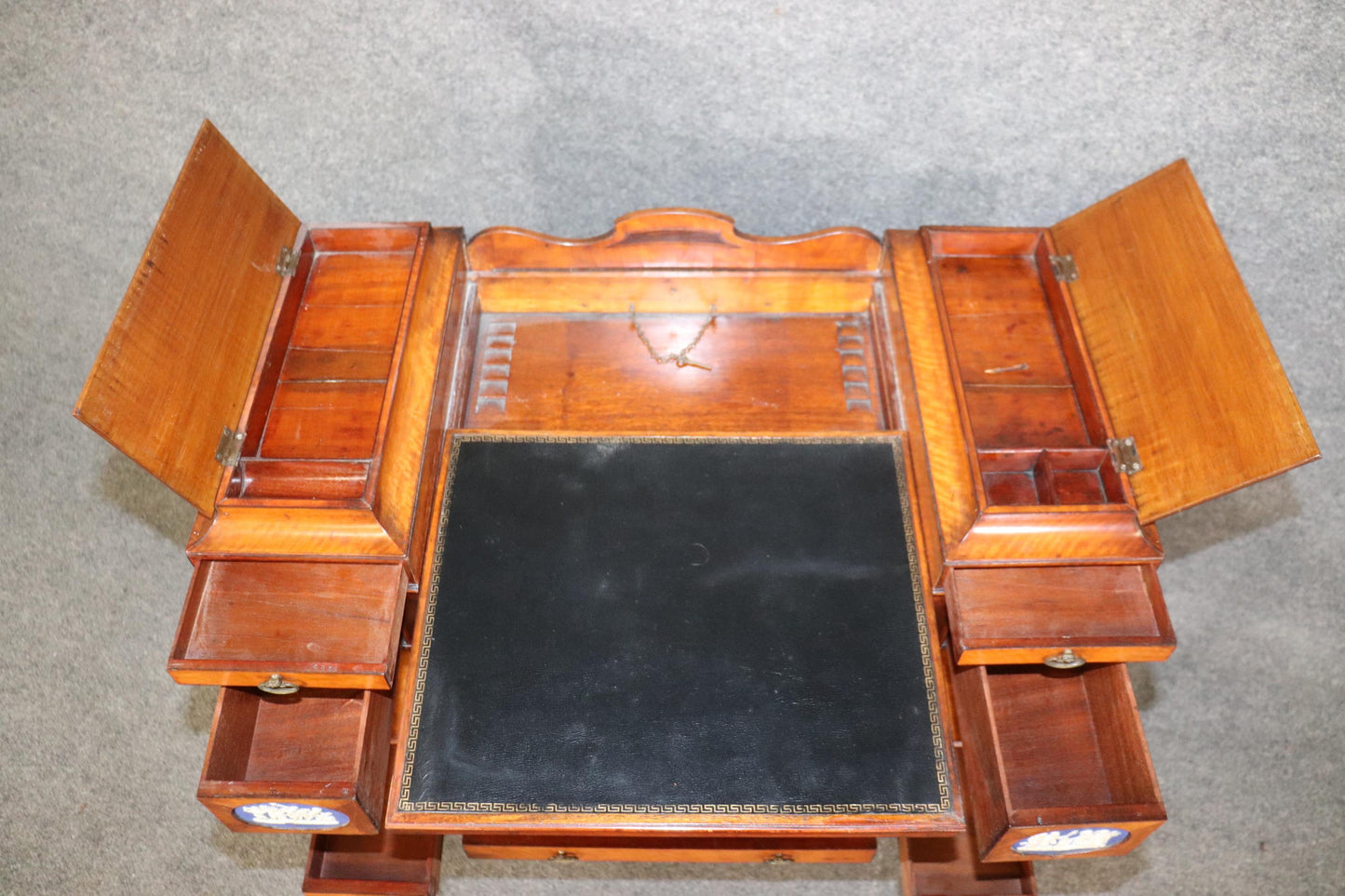 Edwardian Satinwood Adjustable Ladies Writing Desk with Wedgewood Plaque Cherubs