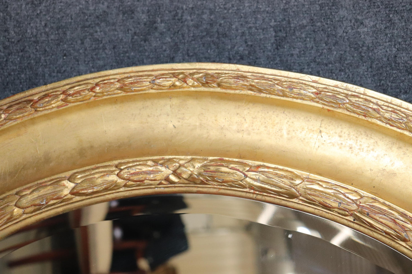 Fine Quality Oval Genuine Gold Leaf French Louis XVI Beveled Oval Mirror