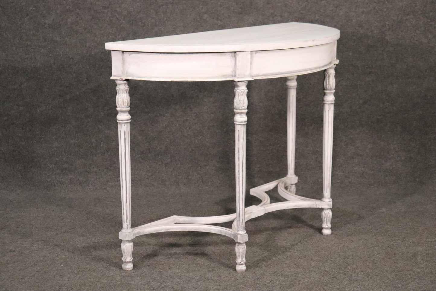 Chic Antique White Painted Demilune French Louis XVI Console Table