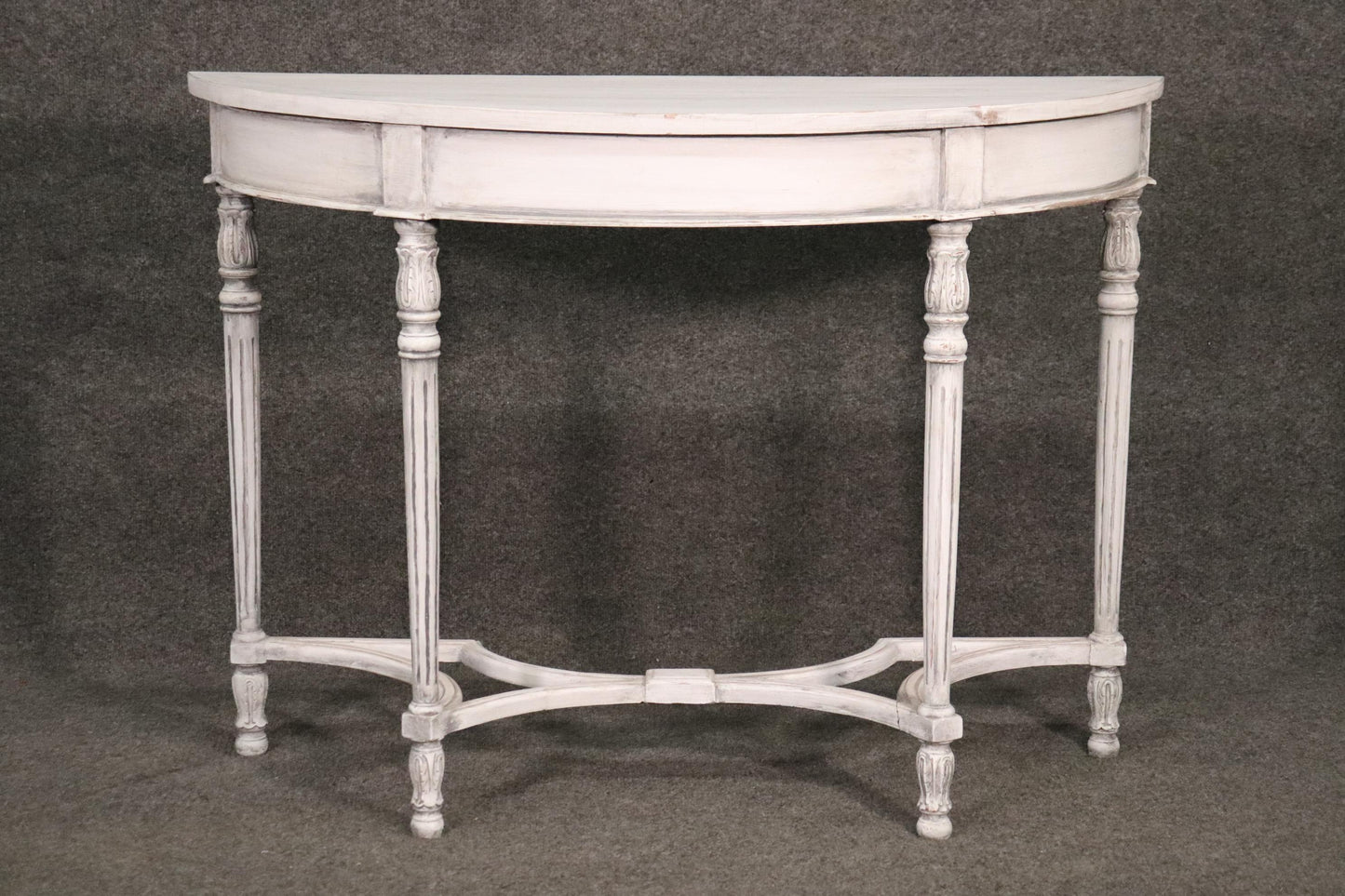 Chic Antique White Painted Demilune French Louis XVI Console Table