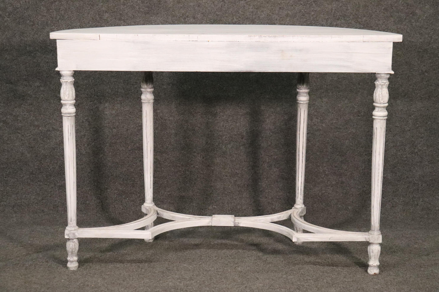 Chic Antique White Painted Demilune French Louis XVI Console Table