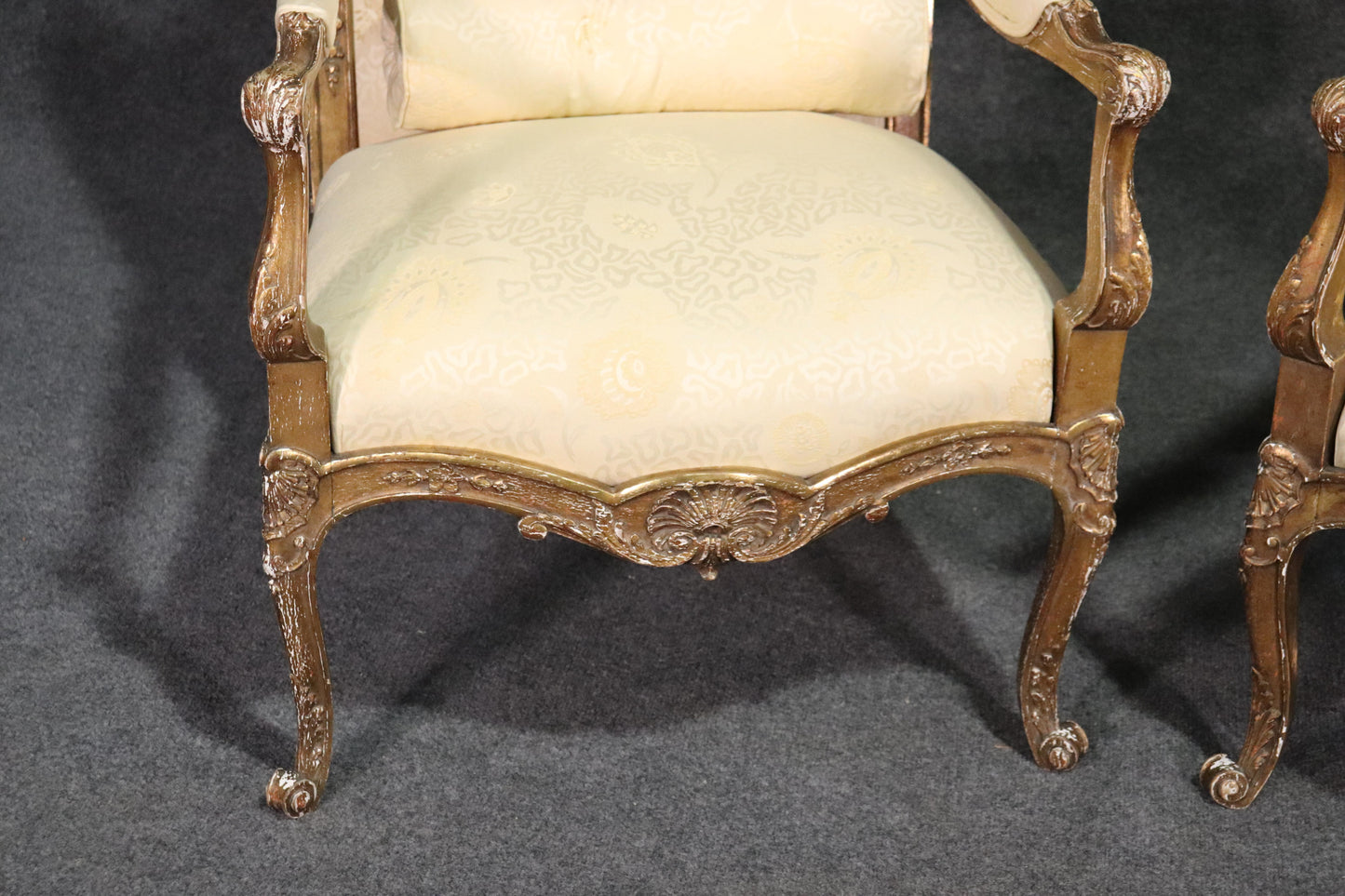 French Louis XV Distressed Painted Armchairs Fautueills, circa 1920s