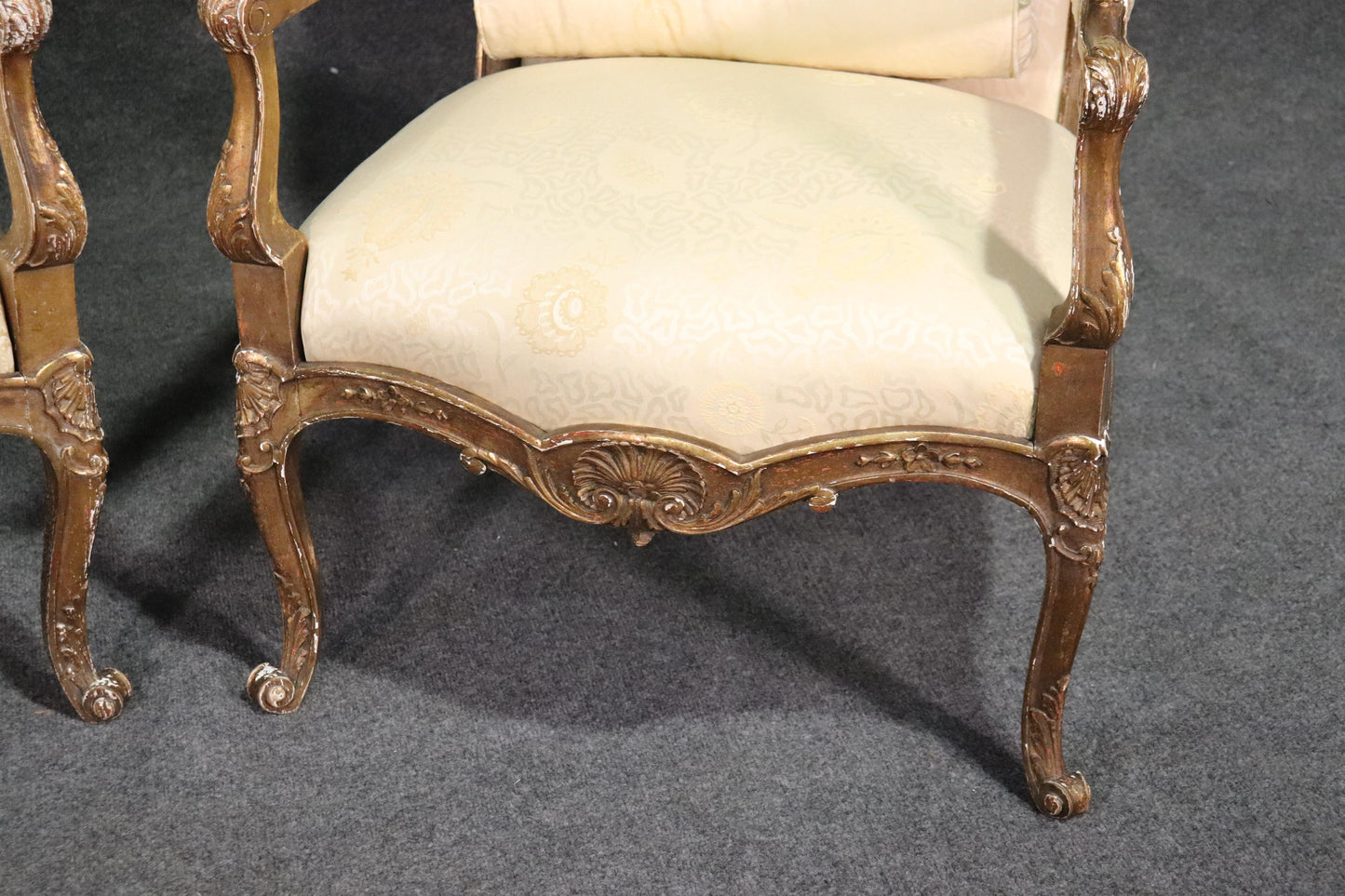 French Louis XV Distressed Painted Armchairs Fautueills, circa 1920s