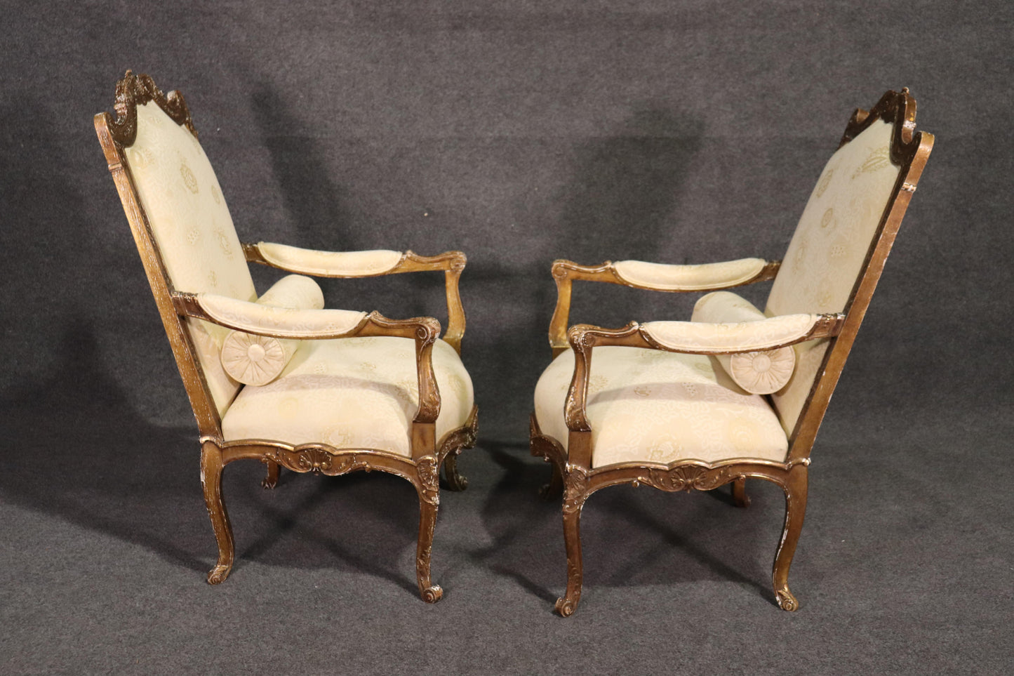 French Louis XV Distressed Painted Armchairs Fautueills, circa 1920s