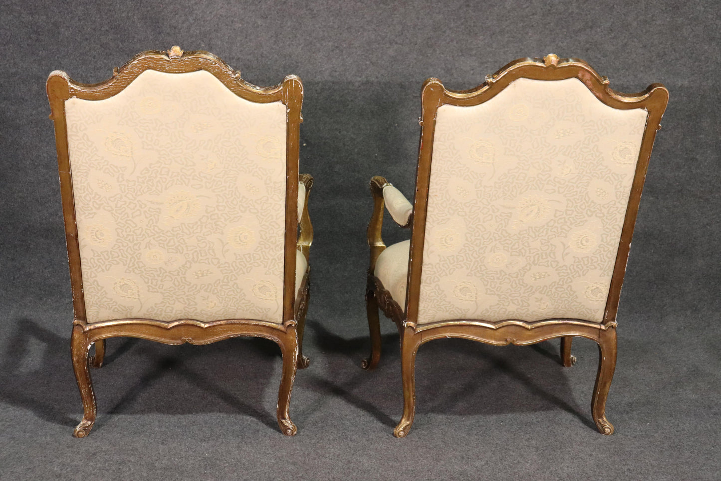 French Louis XV Distressed Painted Armchairs Fautueills, circa 1920s