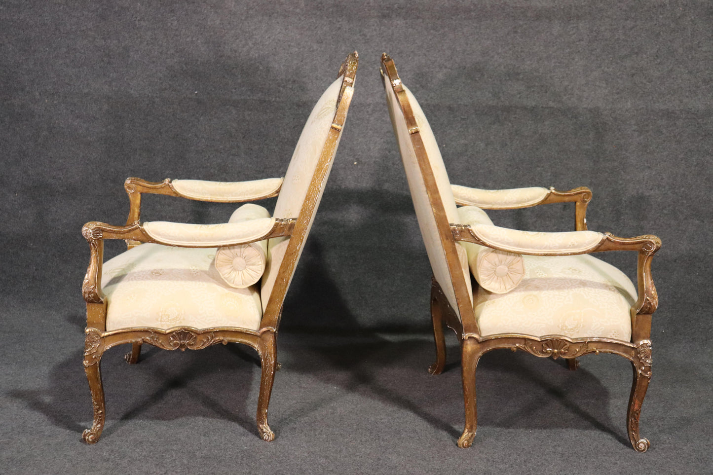 French Louis XV Distressed Painted Armchairs Fautueills, circa 1920s