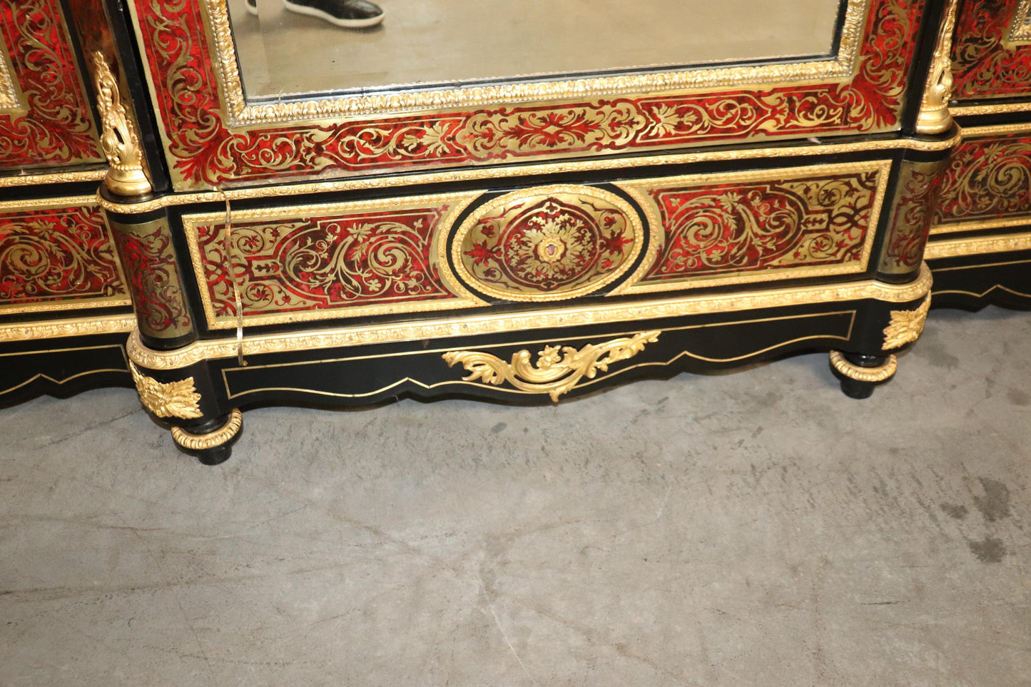 Monumental Brass Inlaid boulle Style Dor'e Figural Bronze Mirrored Armoire