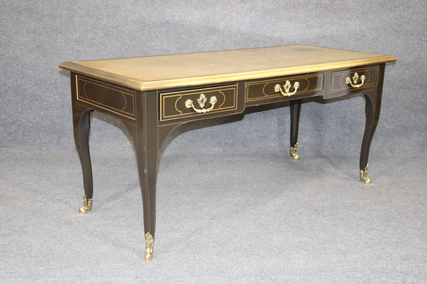 Baker Collector's Edition Brass Bound Leather Top Louis XV Bureau Plat