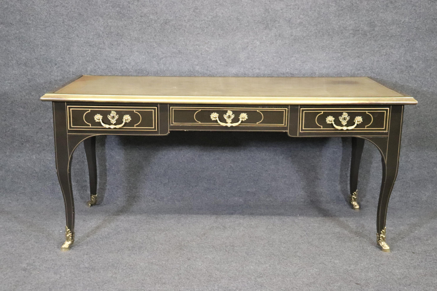 Baker Collector's Edition Brass Bound Leather Top Louis XV Bureau Plat